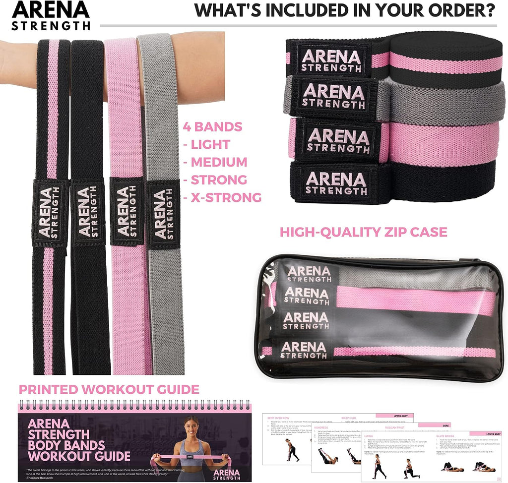 Long Fabric Full Body Resistance Bands, Set of 4 | Cloth Exercise Bands, Workout Guide & Carry Bag, For Strength Training, Pull-Up Assistance & Home Gym - view 2