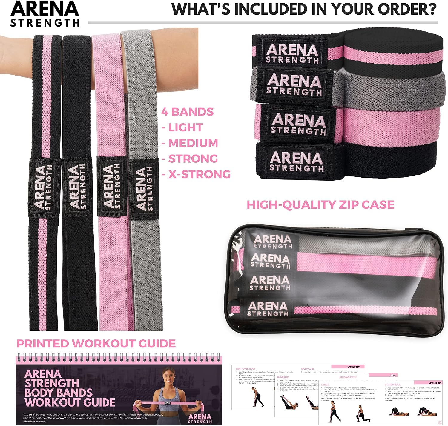 Long Fabric Full Body Resistance Bands, Set of 4 | Cloth Exercise Bands, Workout Guide & Carry Bag, For Strength Training, Pull-Up Assistance & Home Gym - view 2