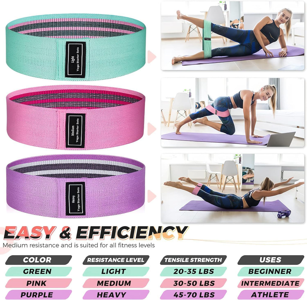 Resistance Bands for Working Out: 3-Set Professional Exercise Bands for Pilates, Yoga, Home Gym, Booty, Leg Training | Heavy/Medium/Light Fabric Loops for Women Men - view 7