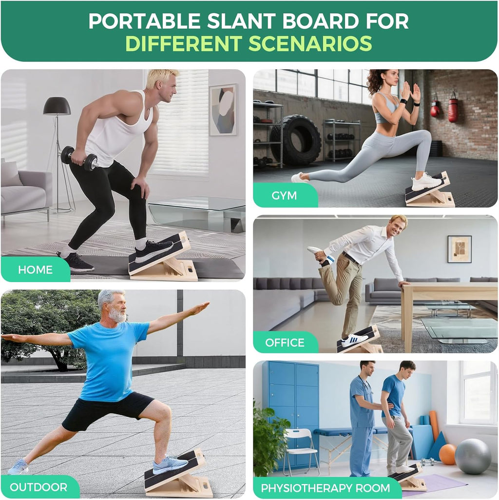 Slant board for calf stretching, 5 angle portable adjustable calf wooden stretch board with training poster, 300lb weight capacity for ankle heel feet leg knees physical therapy equipment - view 7