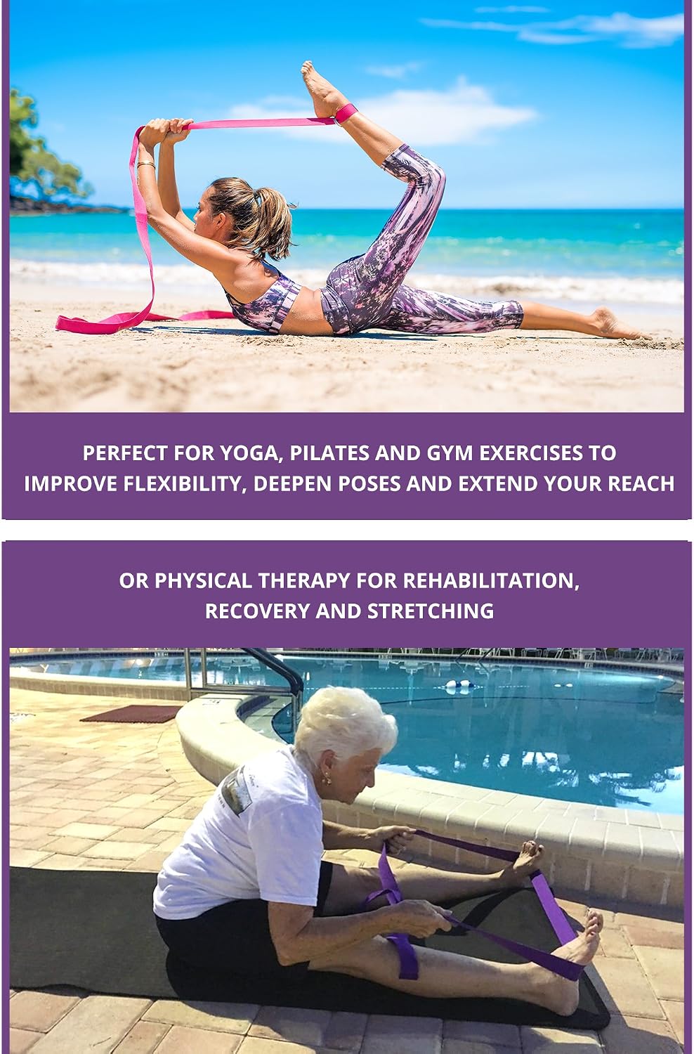 8 ft Yoga Strap for Exercise & Physical Therapy, Leg Stretching Strap Yoga Accessories & Stretching Equipment, Leg Stretcher for Women & Men, Home Workout Essentials - view 4