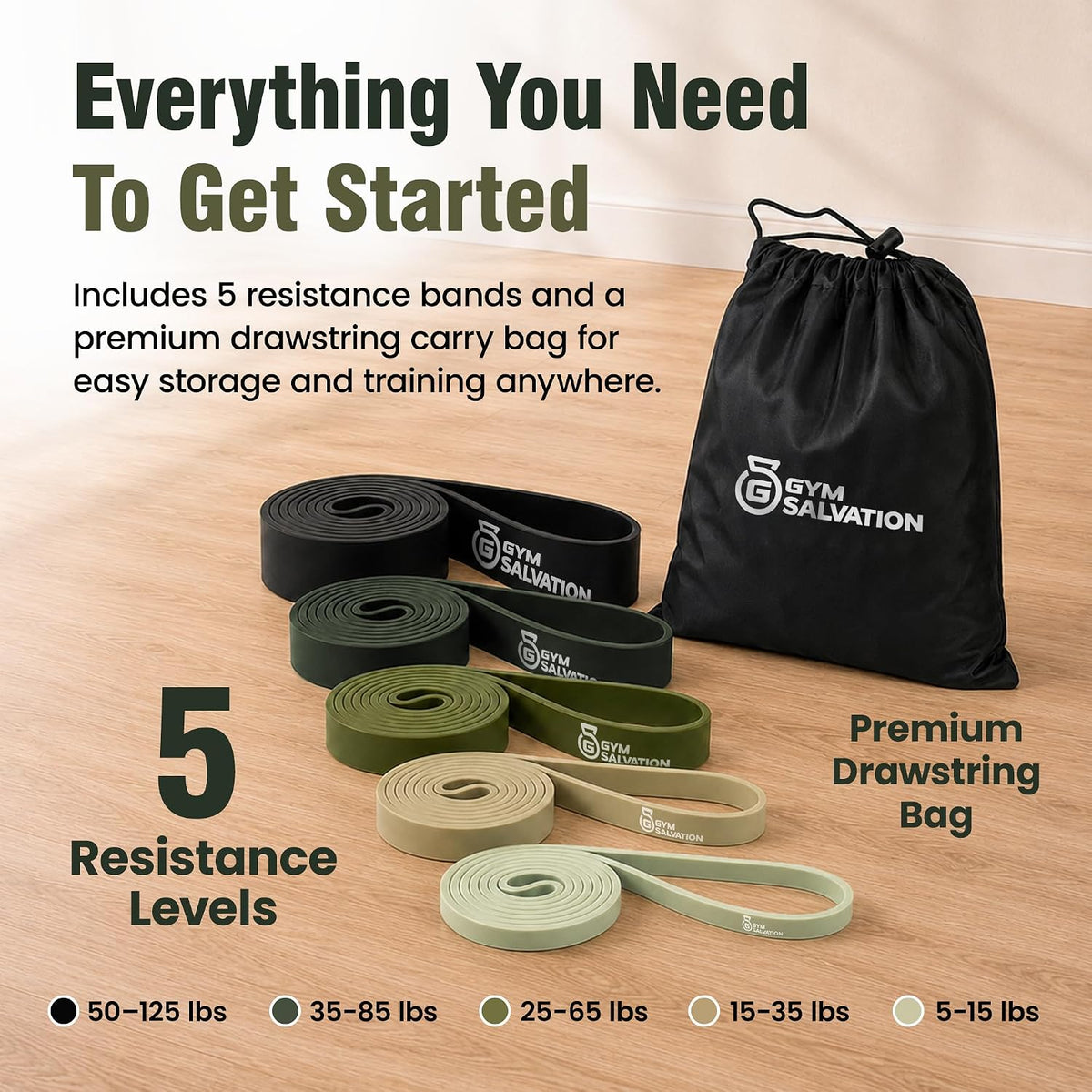 41-inch loop resistance bands set, 5 pull up assist bands for strength training & working out, long exercise bands for powerlifting, mobility & home gym with carry bag - view 3