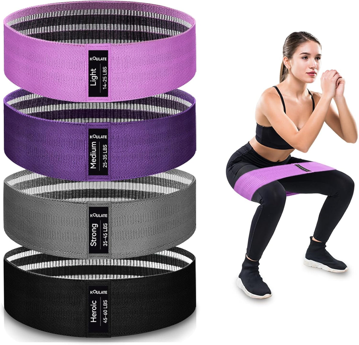 Exercise Bands, 3 Levels Fabric Resistance Bands for Working Out, Workout Bands Resistance for Women & Men, Multi-Colored Fabric Booty Bands for Leg Strength Training, Rehab, Yoga - view 8