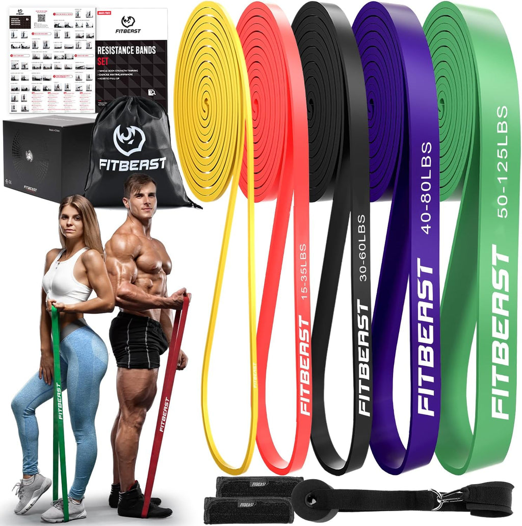 Resistance Bands Set, Pull Up Assist Bands for Strength Training, Pilates, Yoga, Powerlifting, Stretching, Mobility Exercises, Muscle Toning, Full Body Workout