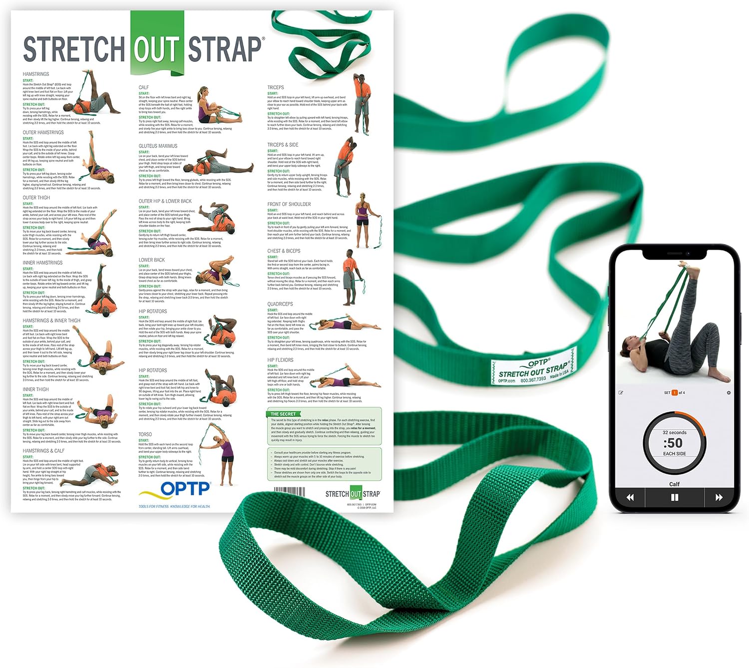 The Original Stretch Out Strap with Exercise Poster, USA Made Top Choice Stretch Out Straps for Physical Therapy, Yoga Stretching Strap or Knee Therapy Strap