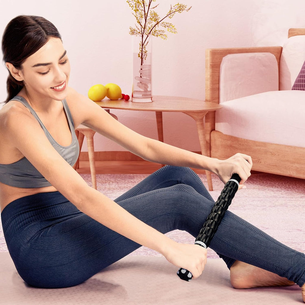 Professional 9-Roller Deep Tissue Massage Stick - Portable Muscle Recovery Roller for Athletes, Relieves Post-Workout Soreness & Leg/Back Pain - Portable Physio Tool (White) - view 7