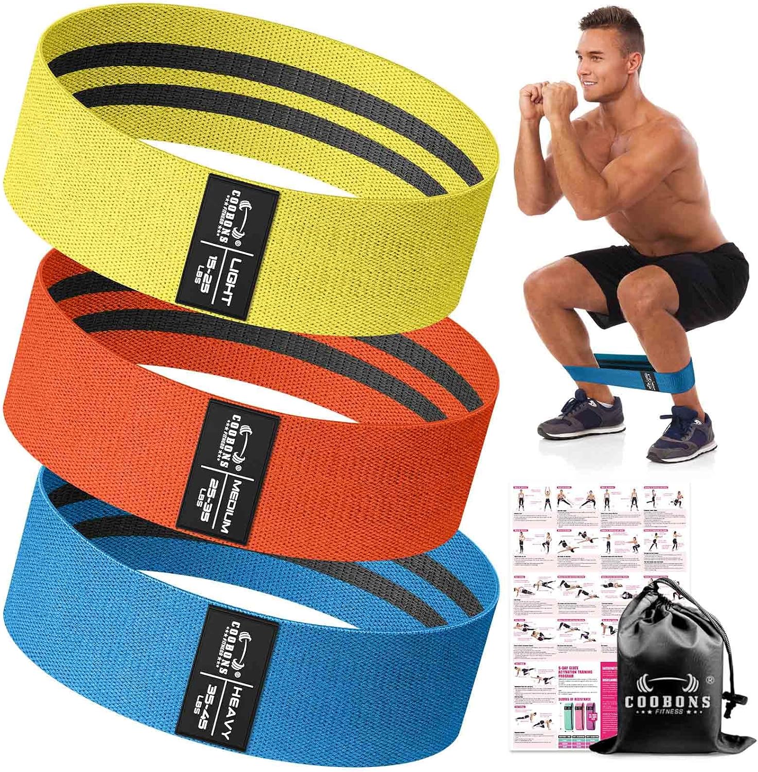 Fabric Resistance Bands for Working Out | Exercise Bands for Women and Men, Booty Bands for Legs and Glute, Yoga, Pilates, Rehab, Fitness and Home Workout - view 6