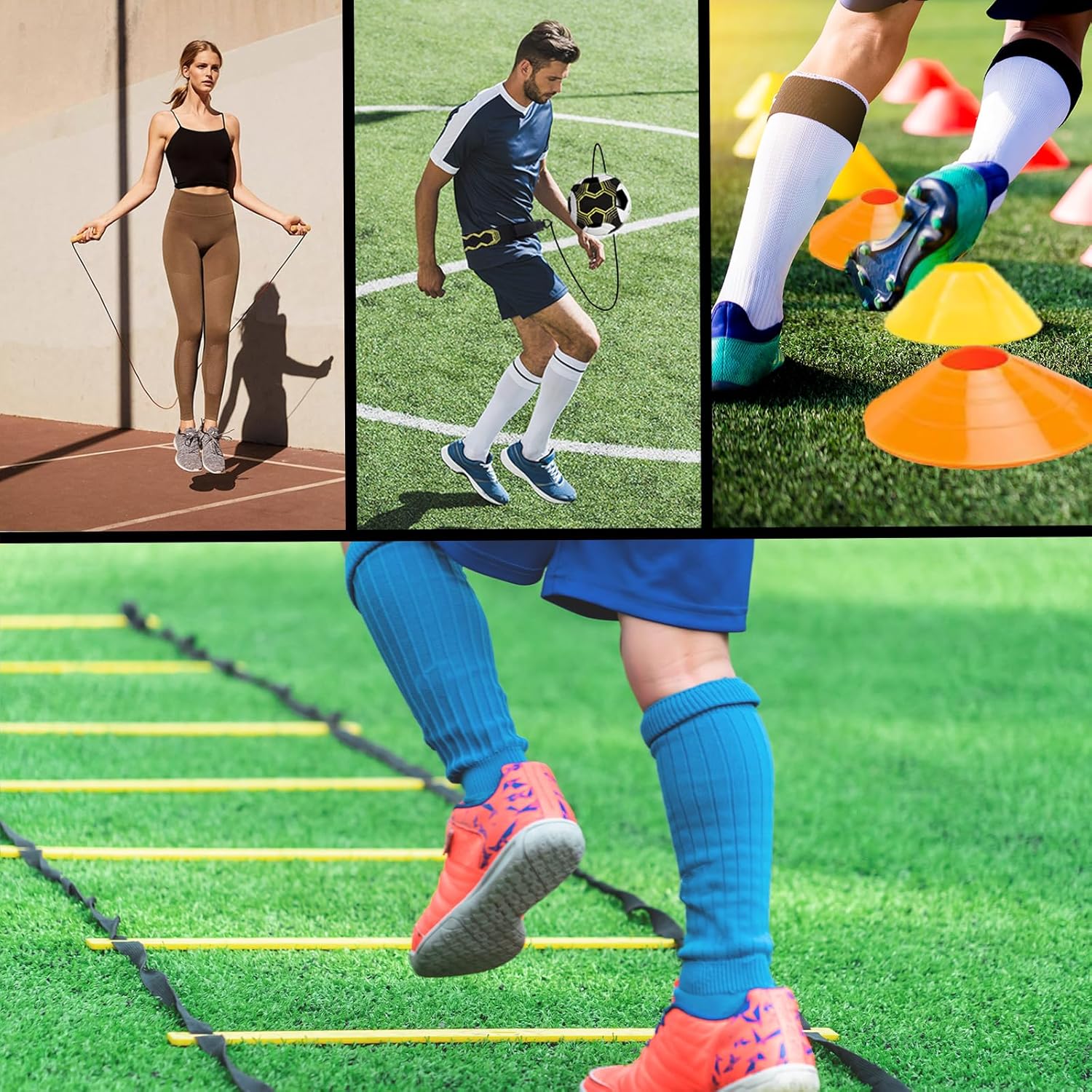 Agility Ladder Soccer Training Equipment Kit, 20ft Speed Ladder | Football Gifts for Boys 8-12 with 12 soccer Cones, Solo Trainer, Jump Rope, Suitable for Home Gym and Playground - view 5