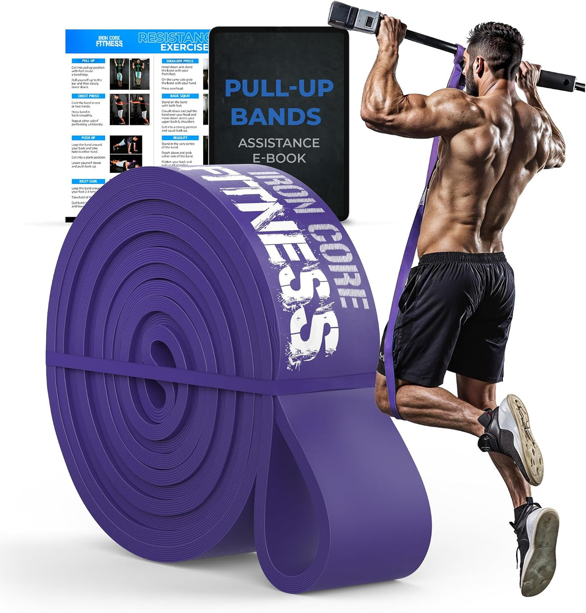 Pull Up Assistance Resistance Bands - Long Loop Power Bands for Men and Women - Strength Power Flexibility Training at Home & Gym - Ebooks & Workout Chart Included
