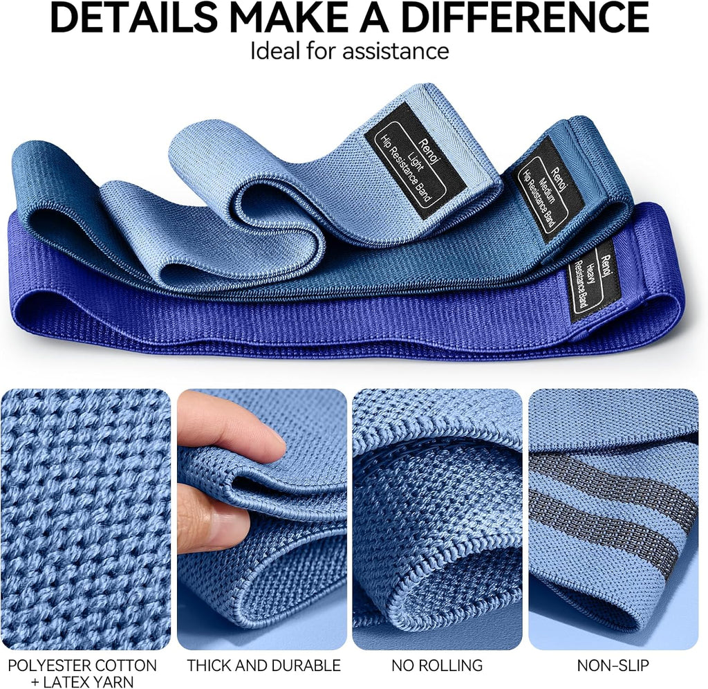 Resistance Bands for Working Out: 3-Set Professional Exercise Bands for Pilates, Yoga, Home Gym, Booty, Leg Training | Heavy/Medium/Light Fabric Loops for Women Men - view 4