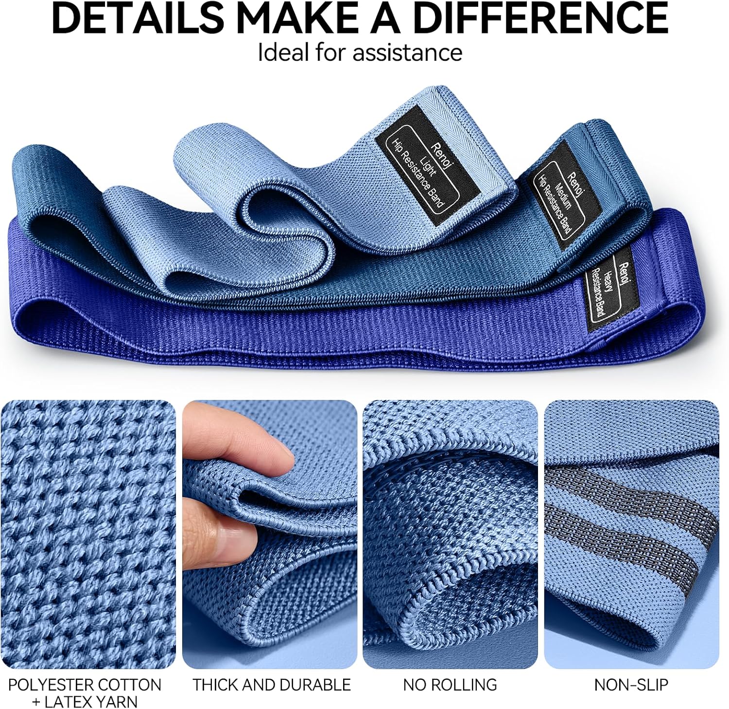 Resistance Bands for Working Out: 3-Set Professional Exercise Bands for Pilates, Yoga, Home Gym, Booty, Leg Training | Heavy/Medium/Light Fabric Loops for Women Men - view 4