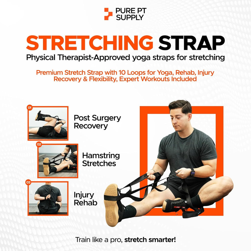 Pure PT Stretching Strap, 10 Loops, Non-Elastic Stretch Strap, Yoga Strap | Flexibility Training, Non-Elastic, Leg & Hamstring Stretcher, Rehab, Pilates, Home & Gym Use, Workout Guide Included - view 4