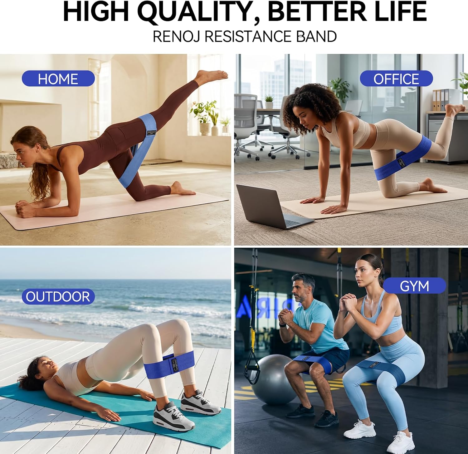 Resistance Bands for Working Out: 3-Set Professional Exercise Bands for Pilates, Yoga, Home Gym, Booty, Leg Training | Heavy/Medium/Light Fabric Loops for Women Men - view 5