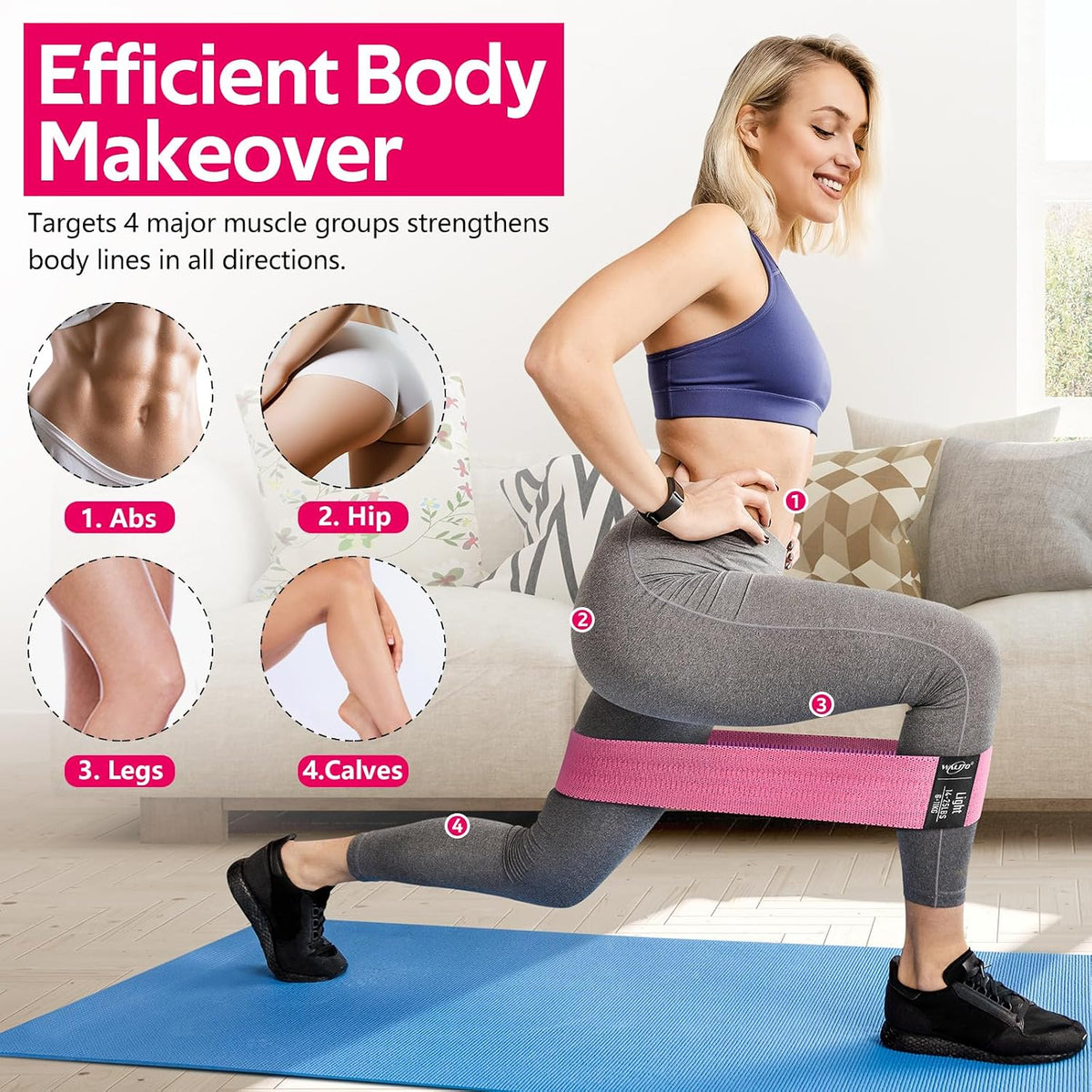Resistance Bands for Working Out, Fabric Exercise Bands for Legs and Butt, Workout Bands for Women and Men, Booty Band for Yoga Starter Set, Pilates, Rehab, Fitness and Home Workout - view 3
