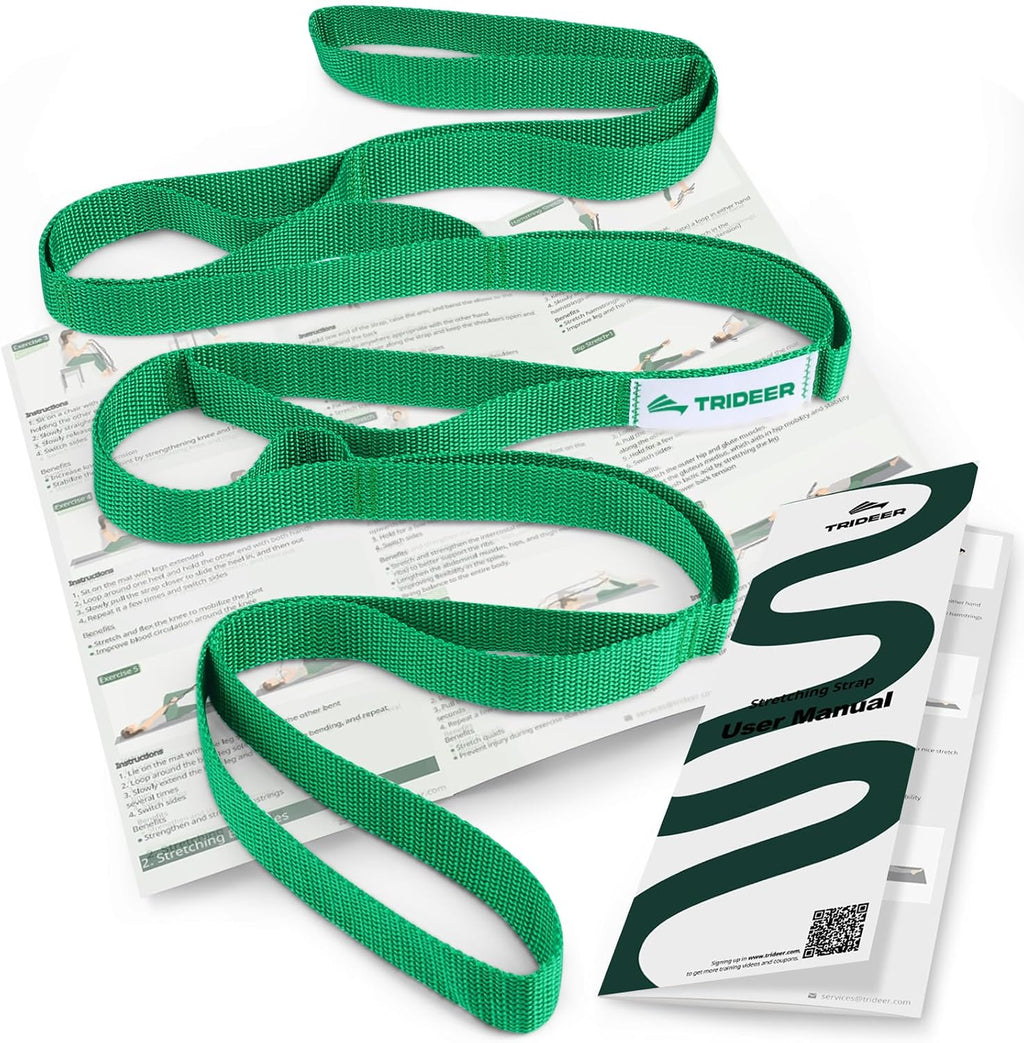 Stretching Strap with Loops & Leg Lifter, Non-Elastic PT-Style Physical Therapy Strap for Knee Replacement Rehab, Hamstring, Calf & Back Stretcher Mobility, Hip, Shoulder & Yoga