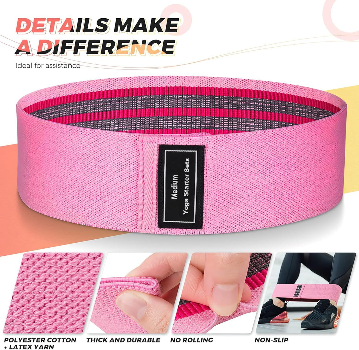 Resistance Bands for Working Out: 3-Set Professional Exercise Bands for Pilates, Yoga, Home Gym, Booty, Leg Training | Heavy/Medium/Light Fabric Loops for Women Men - view 5
