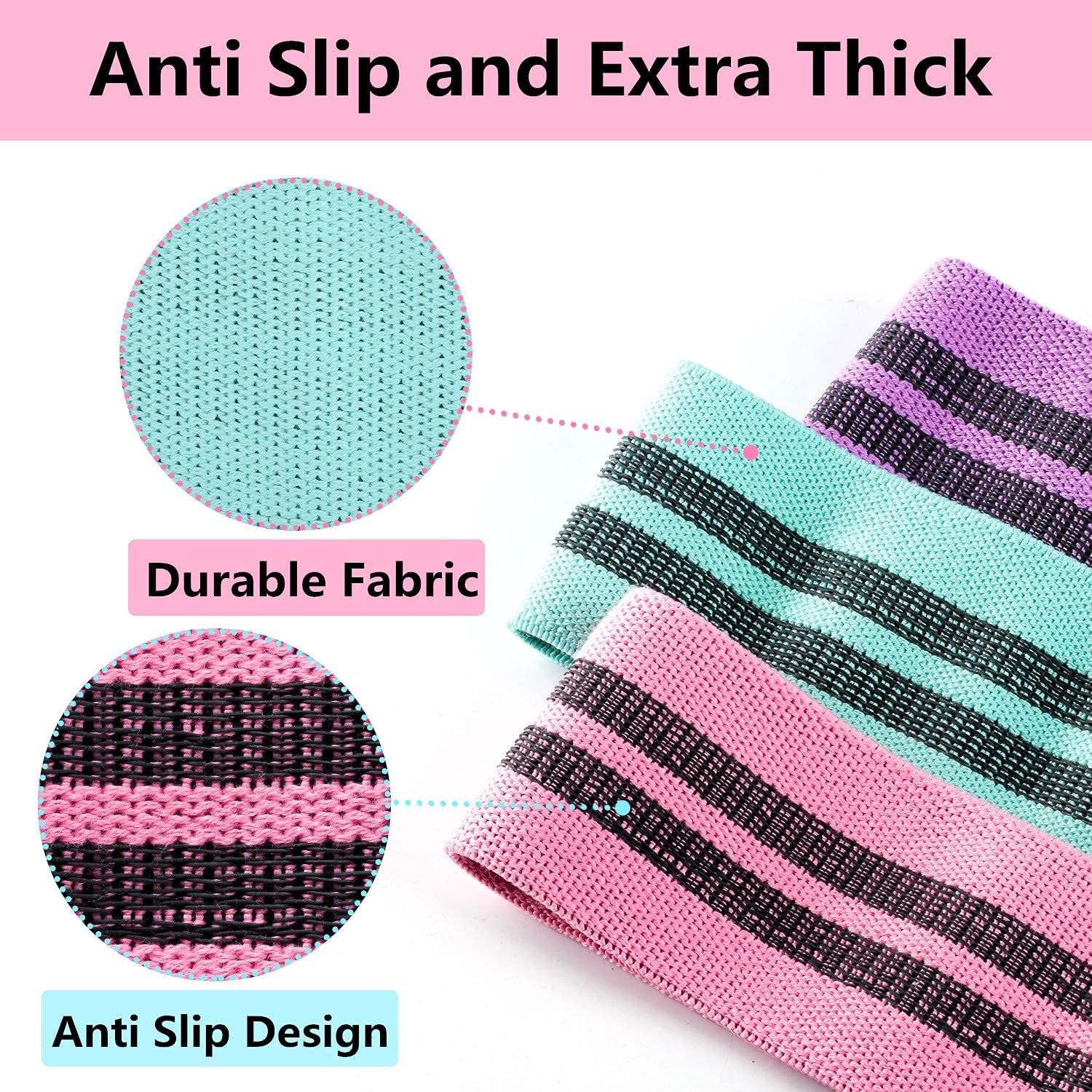 Resistance Bands Exercise Bands for Legs and Butt,Fabric Non Slip Hip Fitness Booty Workout Bands, Set of 8 Resistance with Door Anchor Legs Ankle Straps for Men Women Gym Home Fitness Yoga - view 6