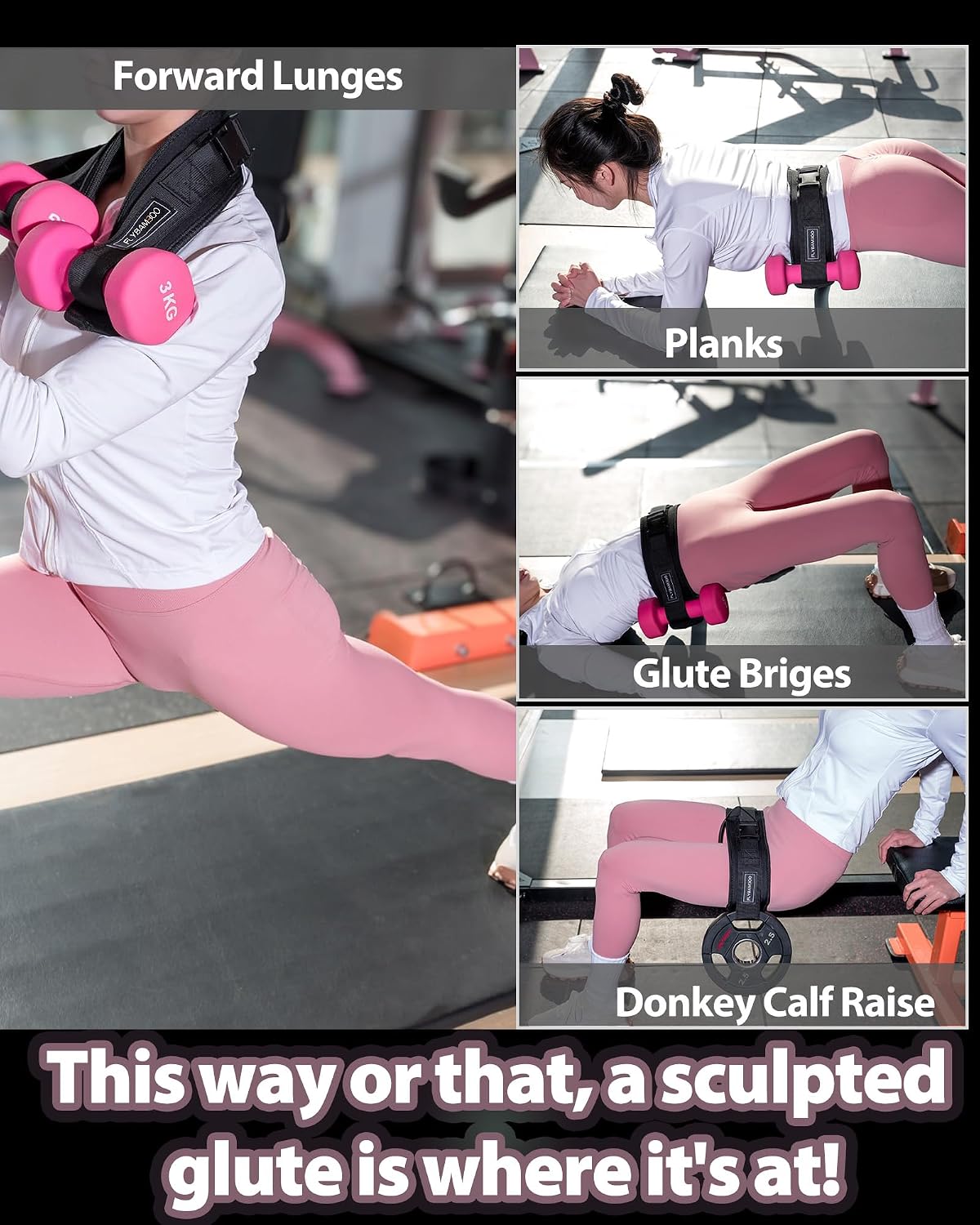 Hip Thrust Belt for Weights and Ankle Resistance Bands With Cuffs for Working Out,Hip Thrust Belt for Dumbbells Heavy, Kettlebells, Plates,Hip,Leg and Booty Builder, Glute Bridge Band - view 3