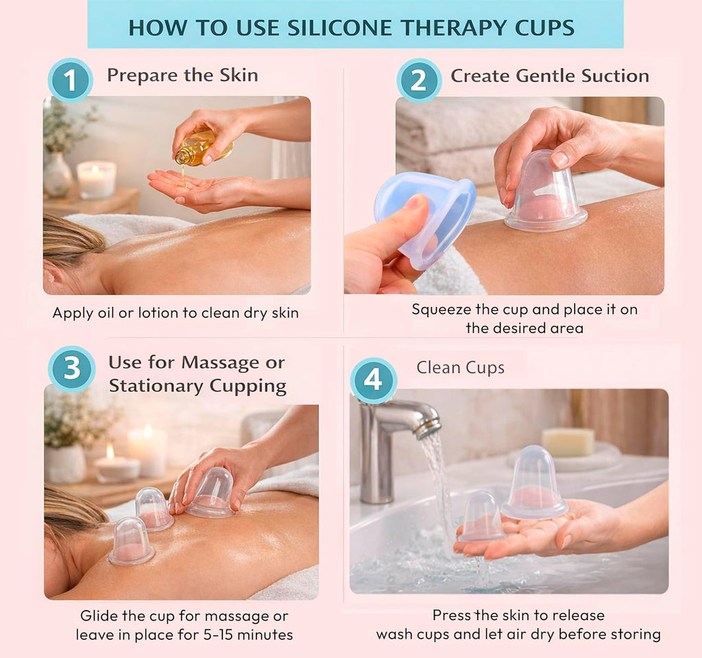Silicone cupping set, 6 massage cups, 2 sizes, for pain relief | massage therapy cups for arthritis and pain relief, anti-aging and cellulite; cupping kit for relaxation and muscle recovery - view 4