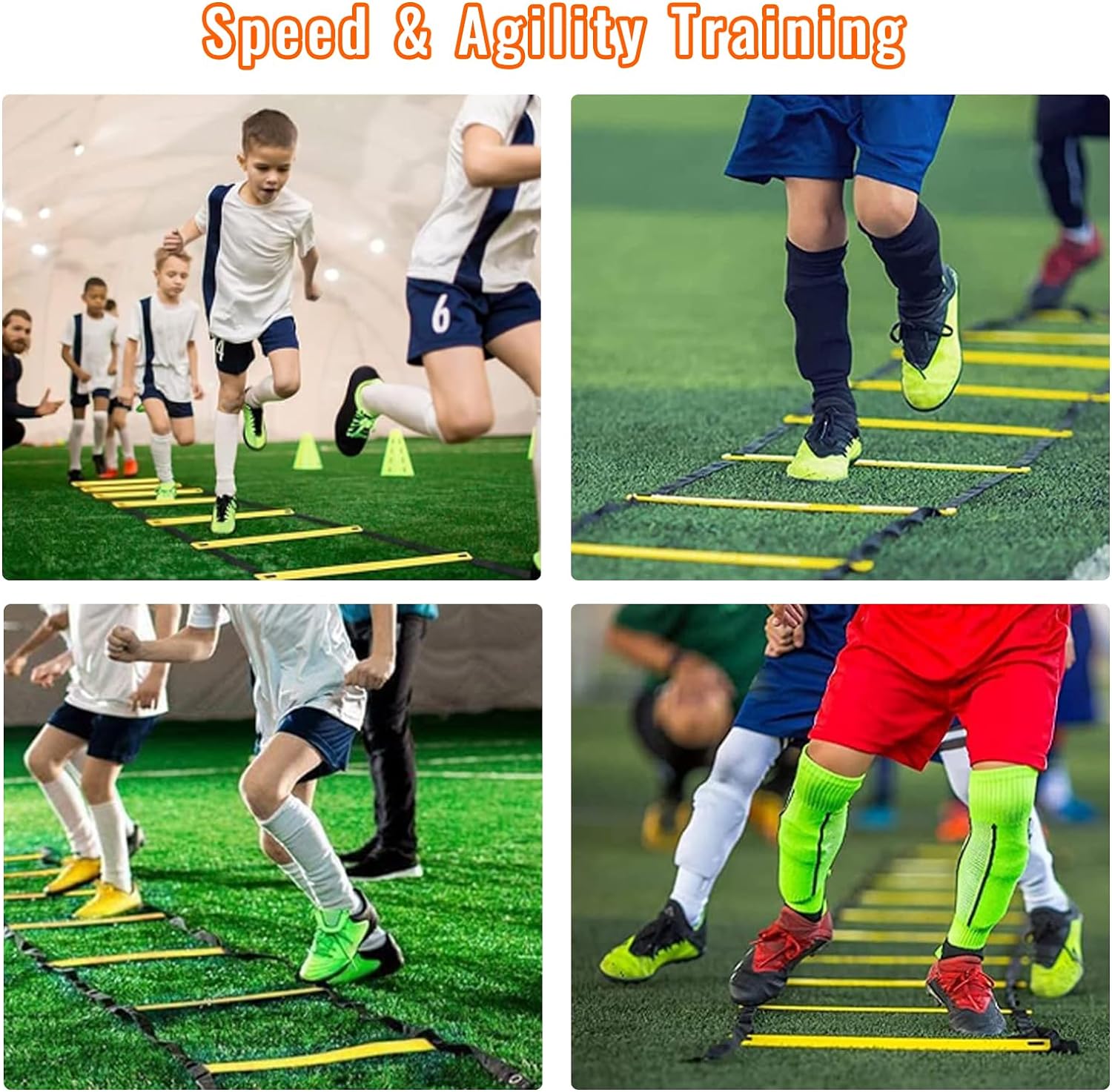 Agility Ladder Soccer Training Equipment Kit, 20ft Speed Ladder | Football Gifts for Boys 8-12 with 12 soccer Cones, Solo Trainer, Jump Rope, Suitable for Home Gym and Playground - view 6