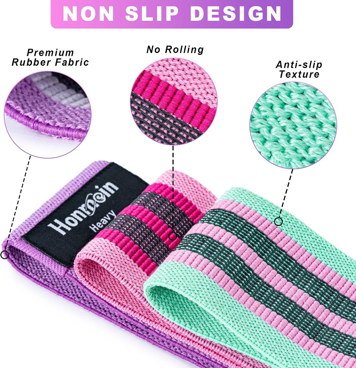 Resistance bands for working out, 3 levels fabric exercise bands set | workout bands set for women men, hip legs booty bands for home fitness, gym, yoga, pilates - view 3