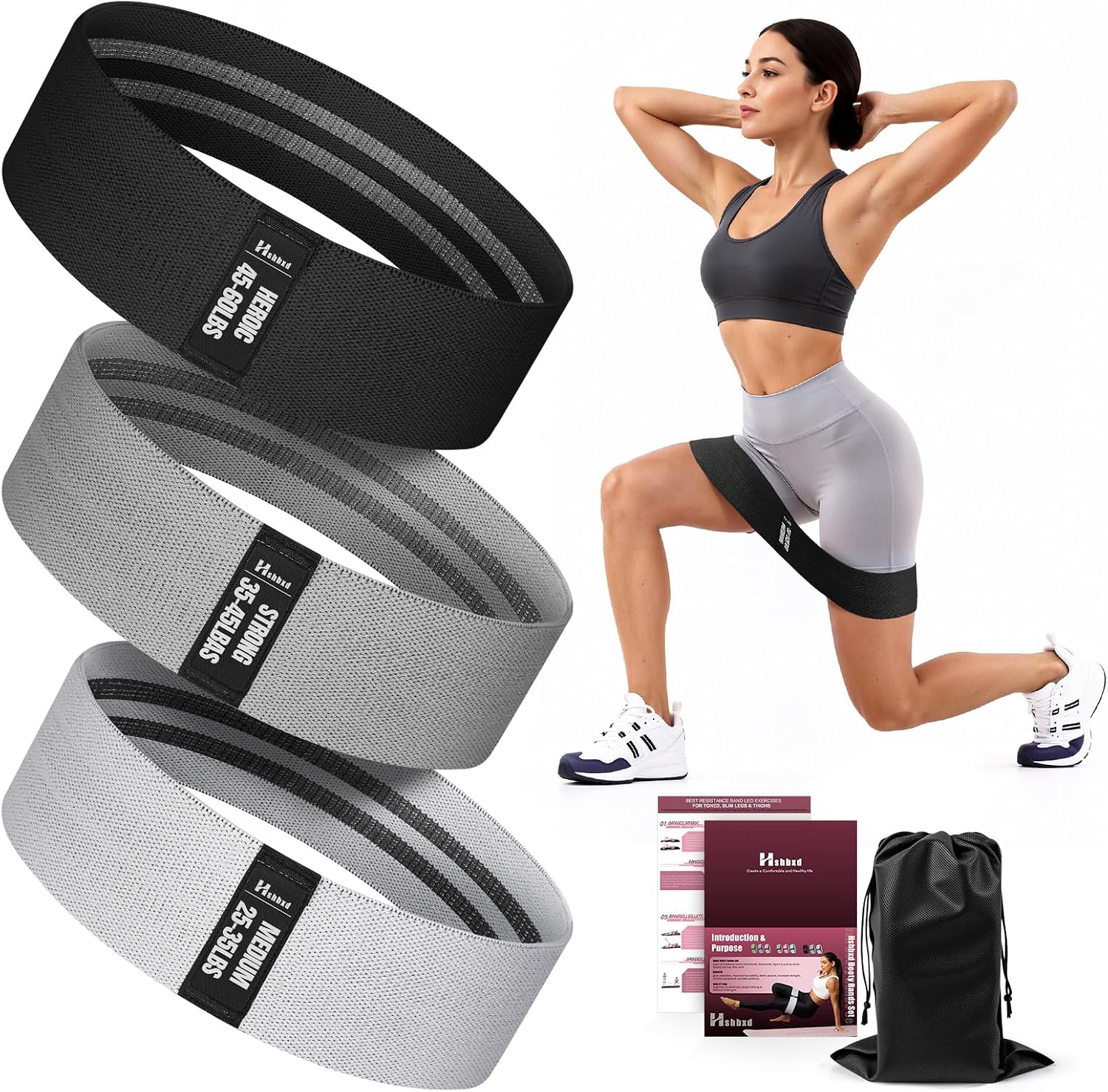 Fabric Resistance Band Set with Exercise Guide, 3 Levels for Hip and Glute | For women and men; 3 resistance levels with an exercise guide for legs, squats, yoga, fitness, and physical therapy - view 7