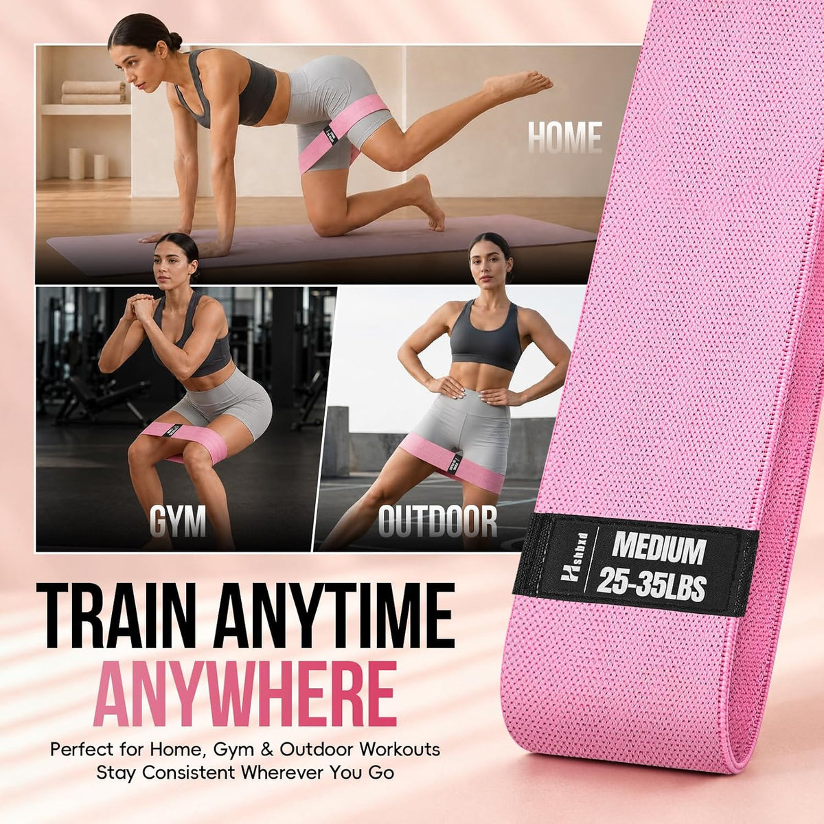 Fabric Resistance Band Set with Exercise Guide, 3 Levels for Hip and Glute | For women and men; 3 resistance levels with an exercise guide for legs, squats, yoga, fitness, and physical therapy - view 5