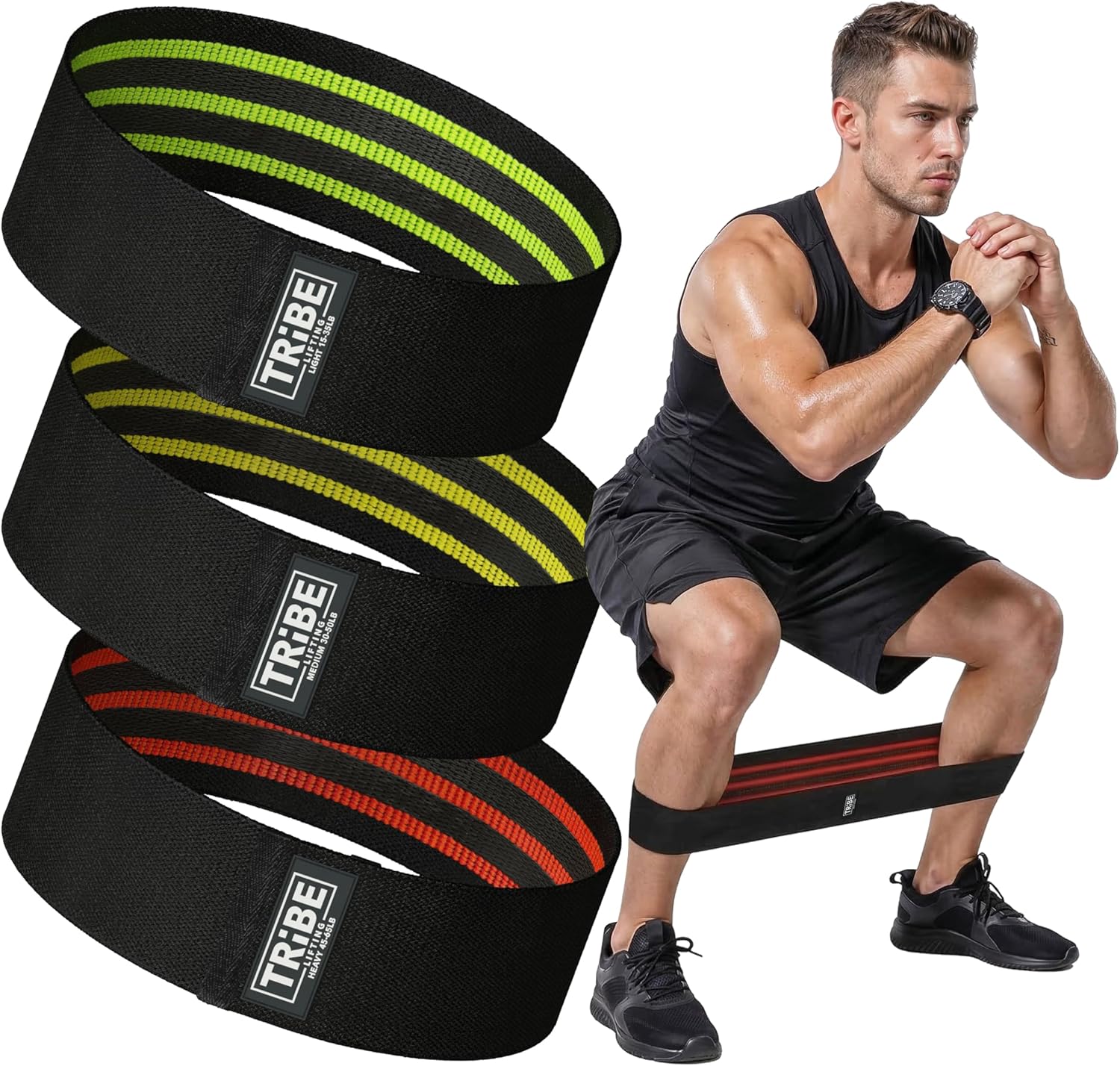 Fabric Resistance Bands for Working Out, 3-Pack for Legs and Glutes | Booty bands for women and men, non-slip grip, 3 resistance levels, for squats, lunges, hip thigh training, glute activation - view 2