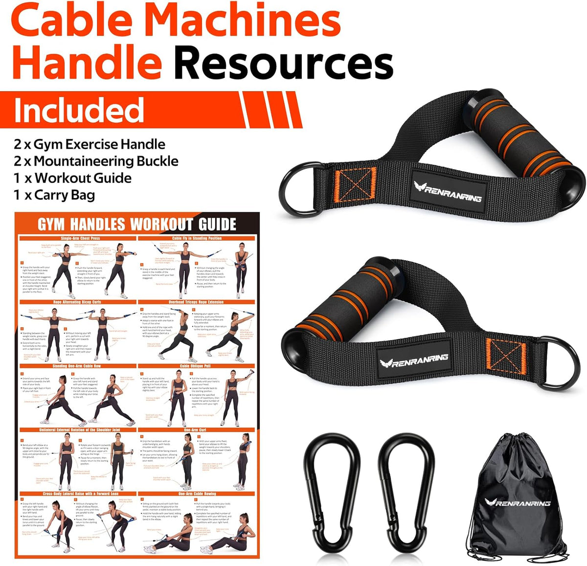 Gym Exercise Handles, Replacement Handle Attachments for Cable Machine Pulleys, Resistance Band and Strength Trainer, Pull Down Workout Accessories, Home Gym Add On Equipment - view 8