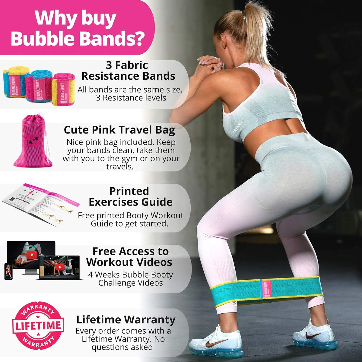 3 Pack, Get Sexy and Slimmer with Non Slippery Fabric Resistance Booty Bands with Full Training Video, Ideal for Strength Building, Pilates, Rehab, Fitness, Pickleball Warm Up and Home Workout - view 3