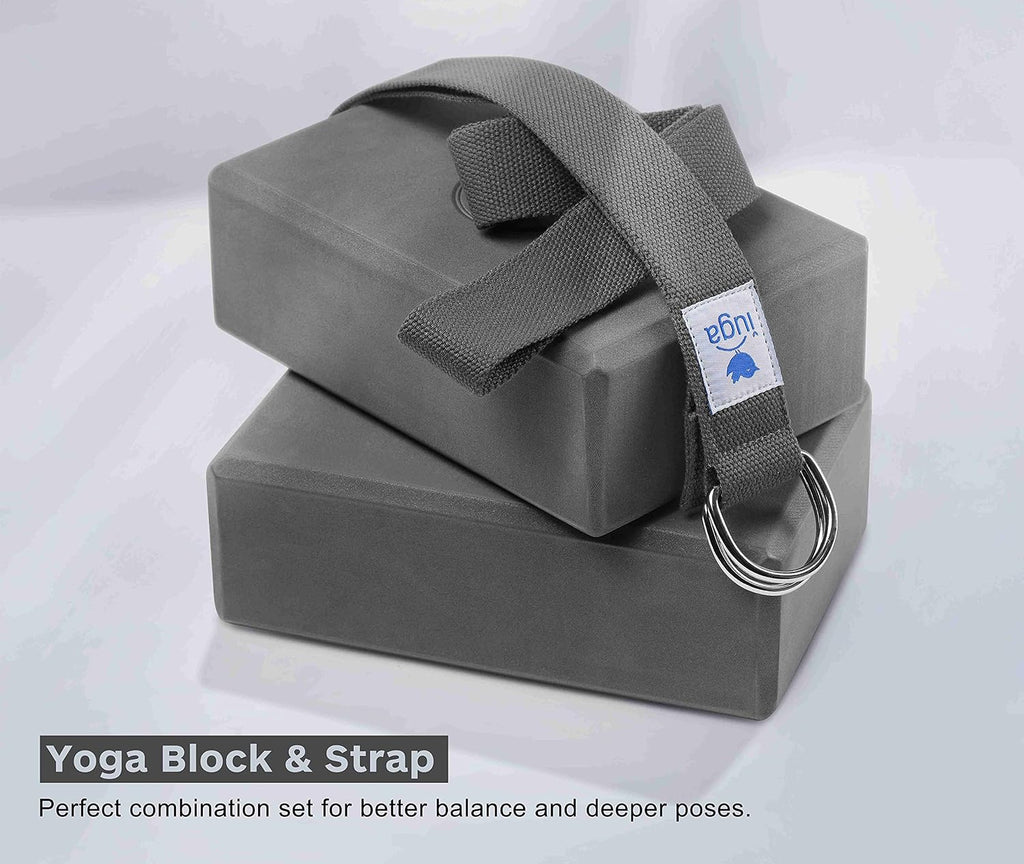 Yoga Blocks 2 Pack With Strap Non Slip High Density 9"x6"x3" Solid & Cork Yoga Block With Yoga Strap to Improve Strength Balance for Yoga Pilates Meditation - view 5