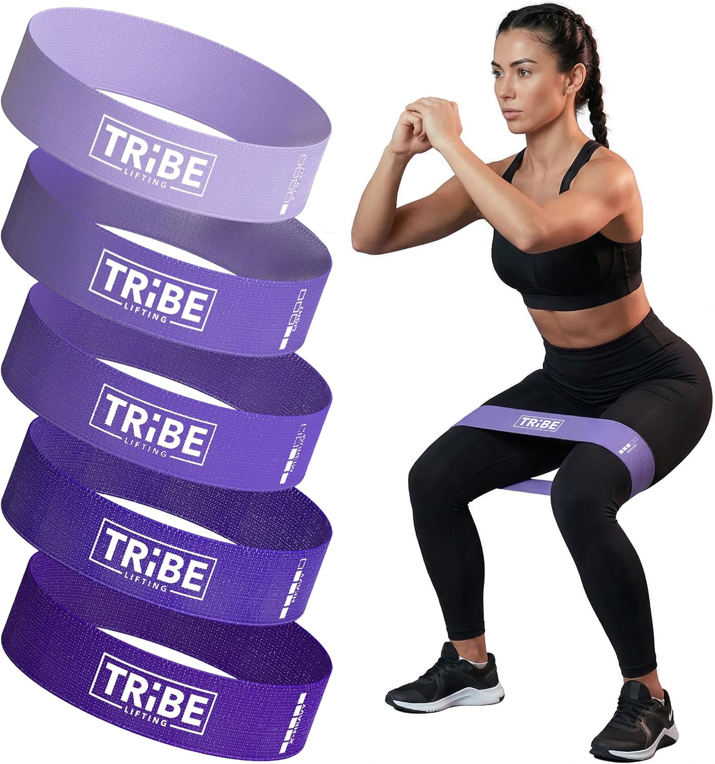 Fabric Resistance Bands for Working Out, 5-Band Set for Legs and Glutes | Booty bands for women and men, 5 resistance levels, for glute activation, hip training, squats, lunges and physical therapy - view 6
