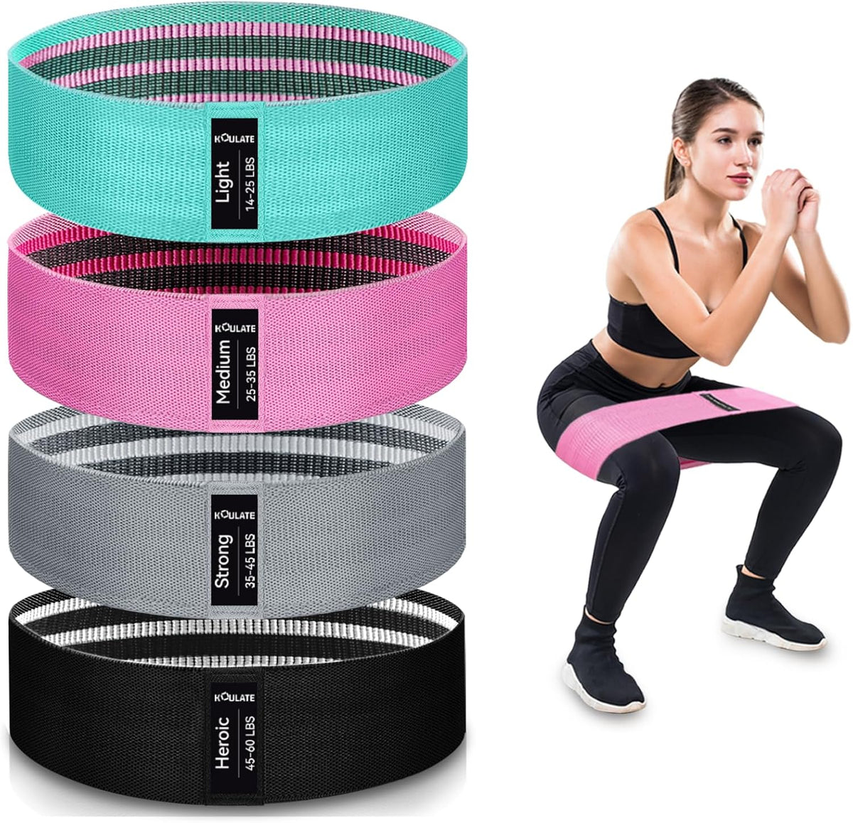 Exercise Bands, 3 Levels Fabric Resistance Bands for Working Out, Workout Bands Resistance for Women & Men, Multi-Colored Fabric Booty Bands for Leg Strength Training, Rehab, Yoga - view 7