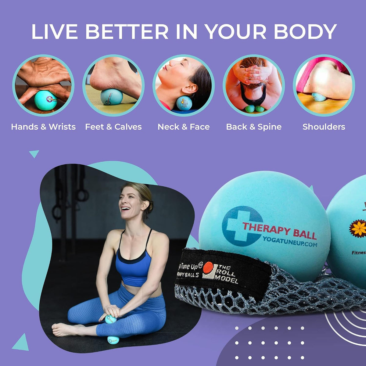 Therapy Balls in Tote by Tune Up Fitness - Massage Balls for Trigger Point, Pressure Point & Myofascial Release - Use as Single or Peanut Ball for Pain Relief & Relaxation (Aqua Blue) - view 4