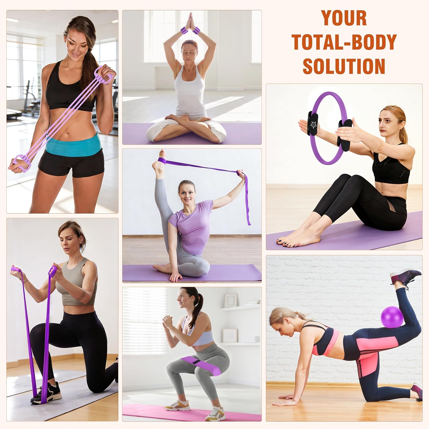 Pilates kit equipment, pilates ring and ball for women home workout | pilates set with 14'' magic circle, wrist weights, resistance bands, yoga strap, socks, bag, essentials accessories kit - view 2