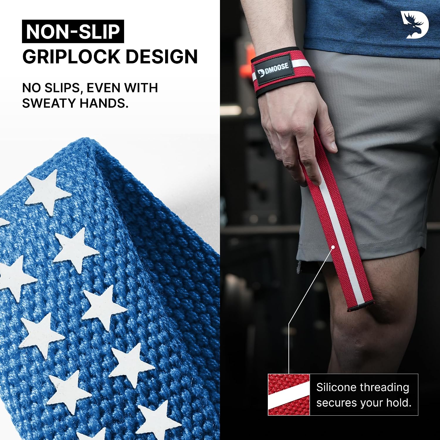 DMoose Fitness lifting straps 24" (pair) - 5mm padded durable wrist straps for weightlifting & powerlifting - cotton lifting strap with silicone grip for men & women - deadlift strap for gym workout - view 5