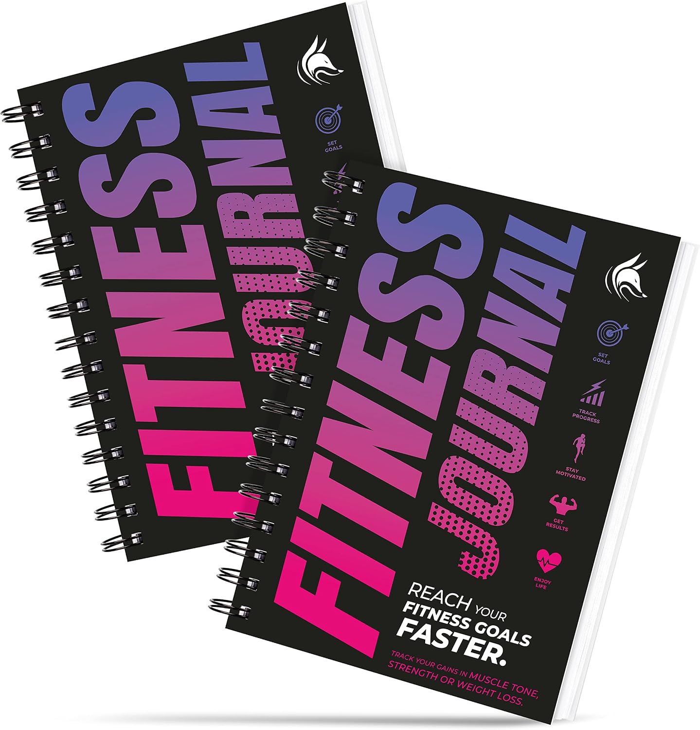Fitness Journal Bundle, Workout Log Planner 2 Pink & Dark Purple | A5 daily fitness notepad, Spiral bound cover, Thick pages, For women and men, training, weight loss, gym, lifting, diet
