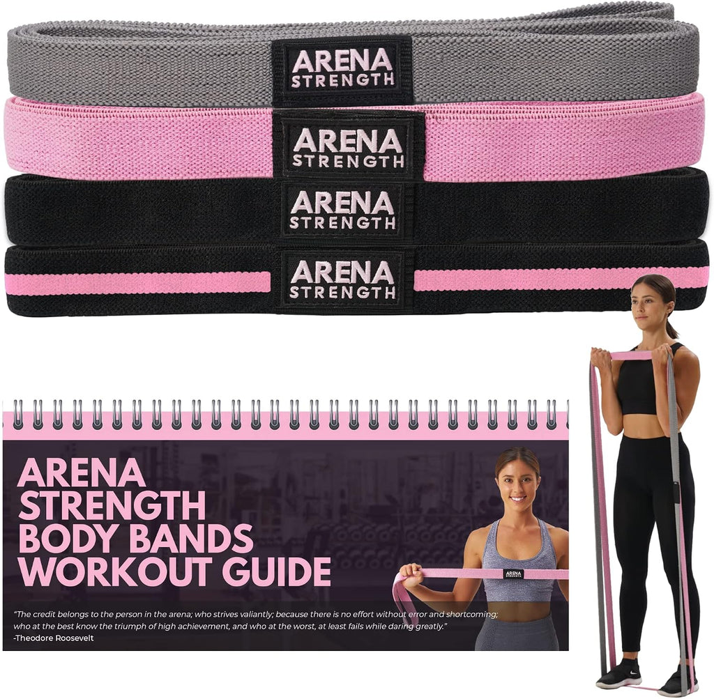 Long Fabric Full Body Resistance Bands, Set of 4 | Cloth Exercise Bands, Workout Guide & Carry Bag, For Strength Training, Pull-Up Assistance & Home Gym