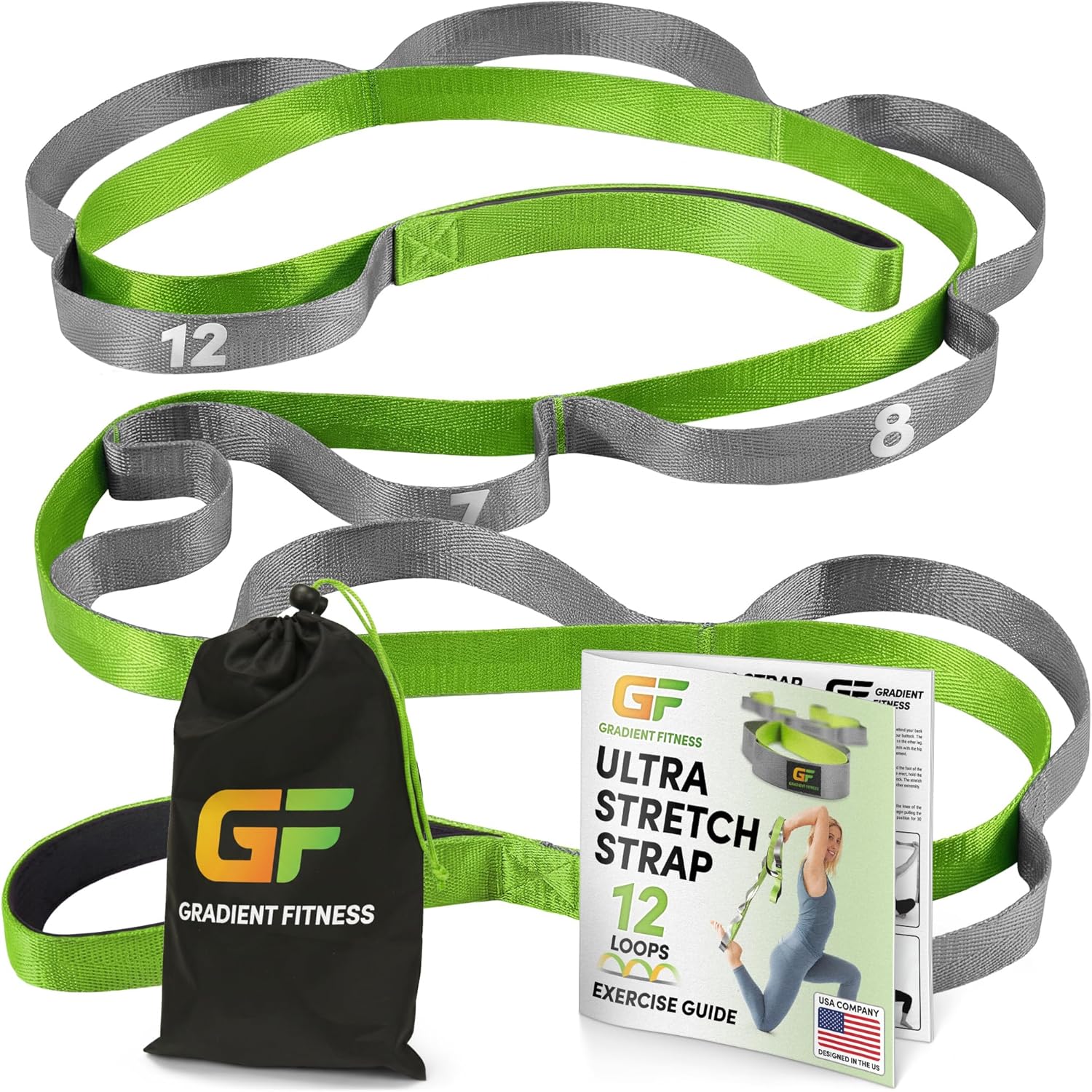 Stretching Strap for Physical Therapy, 12 Multi-Loop Stretch Strap 1" W x 8' L, Neoprene Handles, Physical Therapy Equipment, Yoga Straps for Stretching, Leg Stretcher.