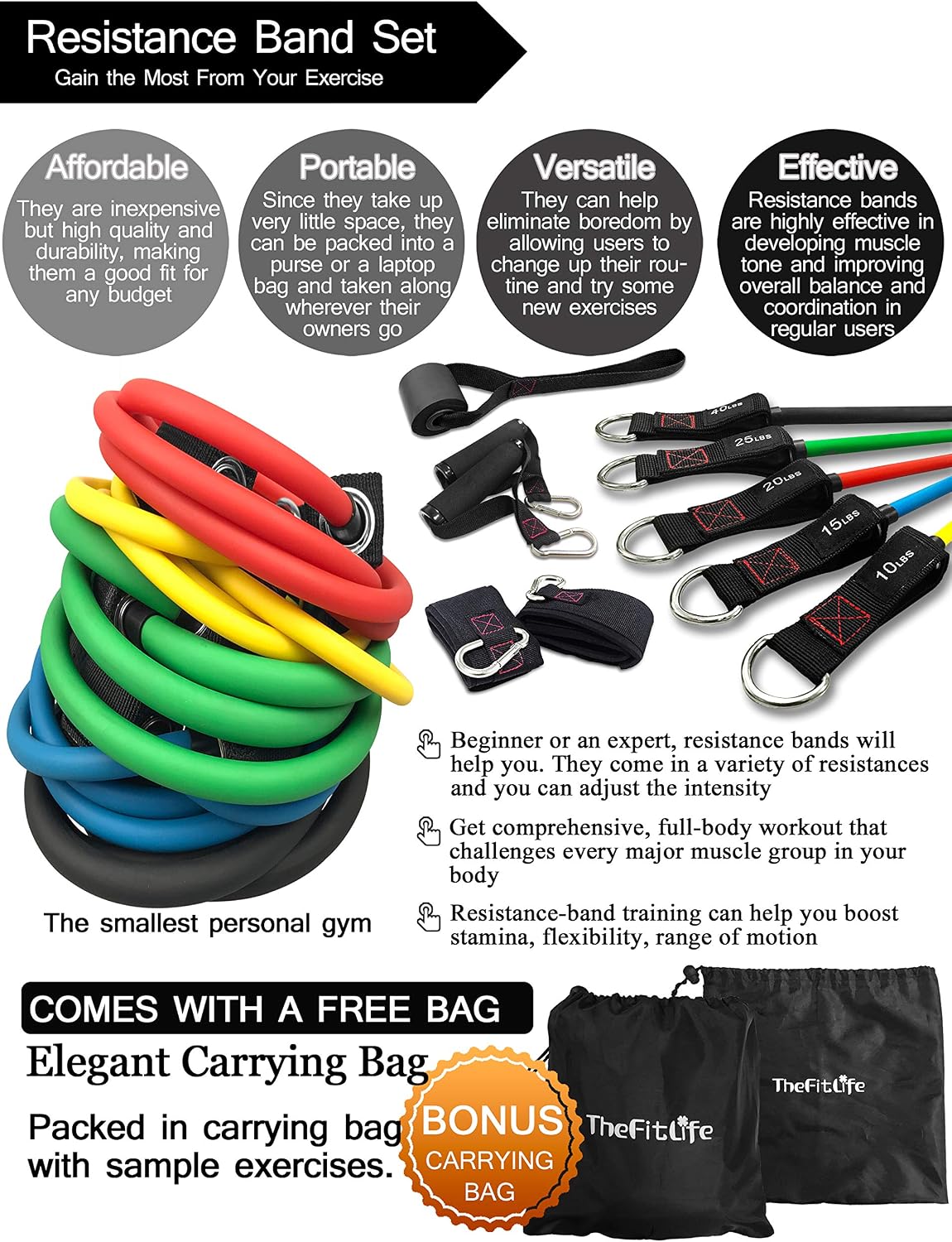 Resistance bands with handle set - for men and women, workout bands for strength exercise, with handles, door anchor & ankle straps, for rehab, yoga and fitness - view 6