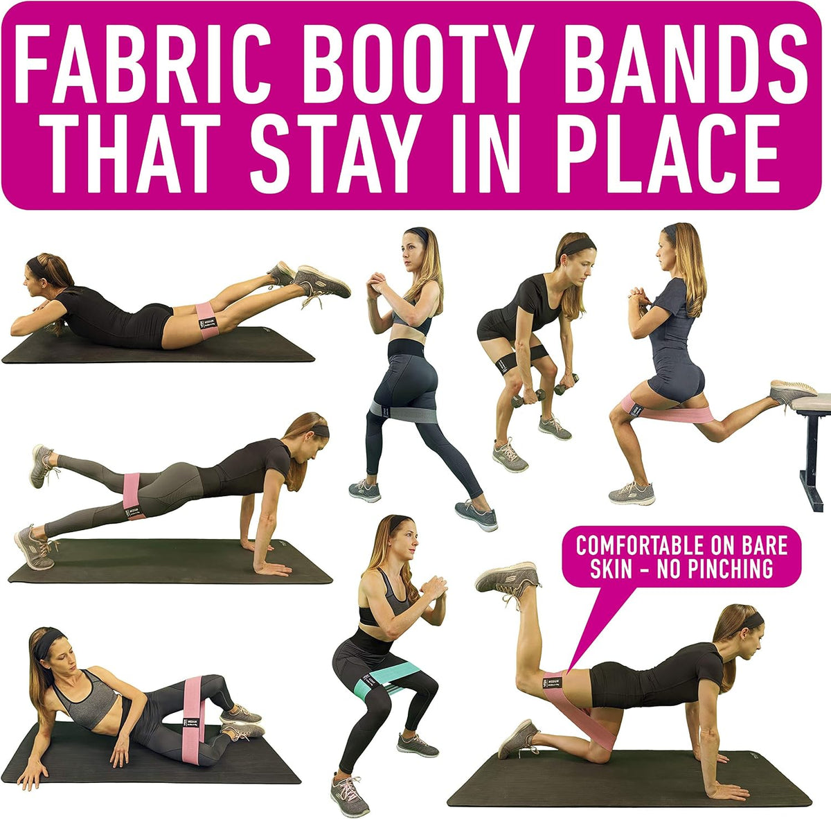 Resistance bands for working out with workout bands guide. 4 booty bands for women men fabric elastic bands for exercise bands resistance bands for legs bands for working out hip thigh glute bands set - view 2
