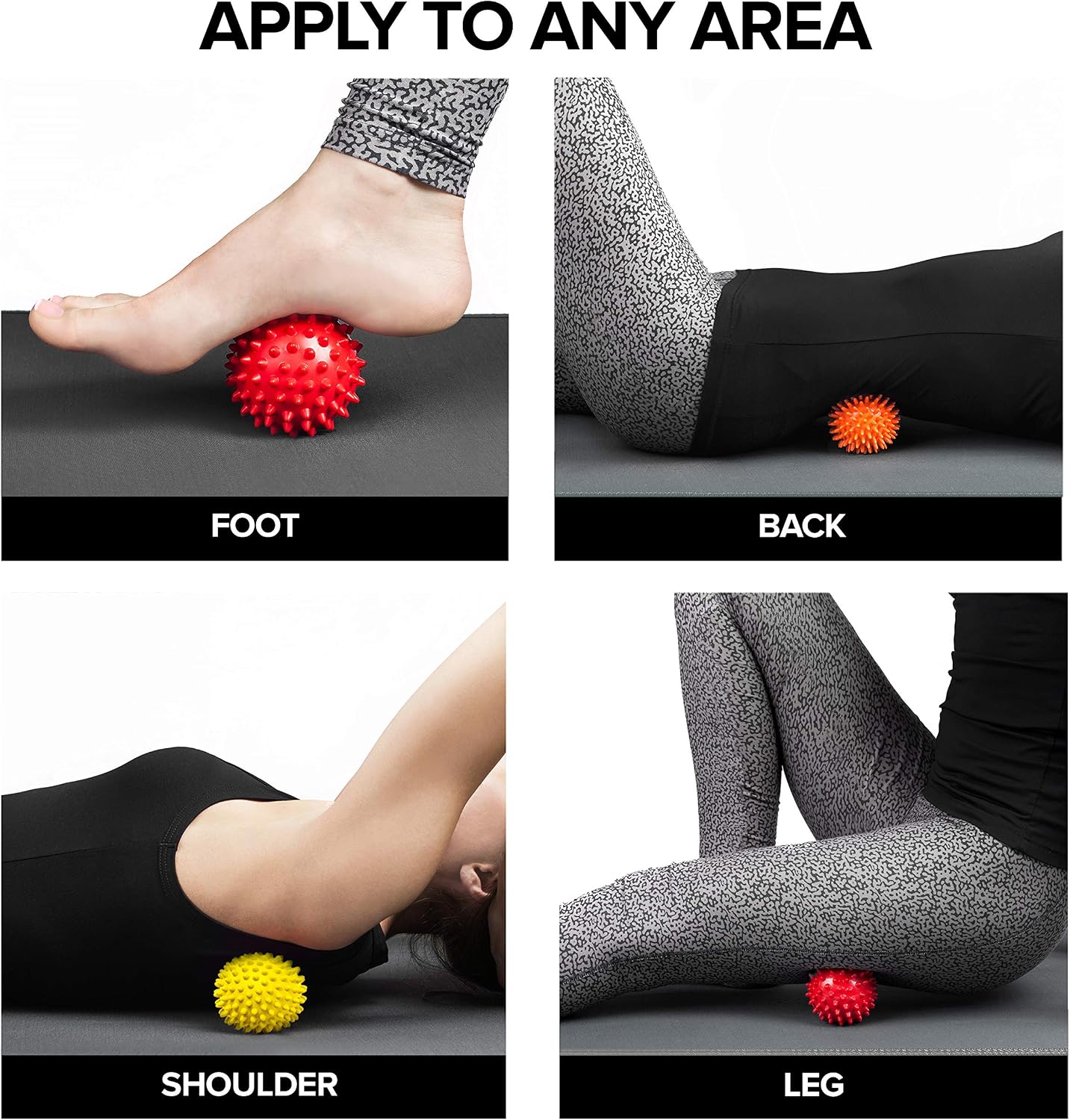 Spiky massage balls for feet, back, hands, muscles - firm, medium and soft spiked massager rollers for plantar fasciitis, exercise, neuro-balance, physical therapy, 3-inch - view 6