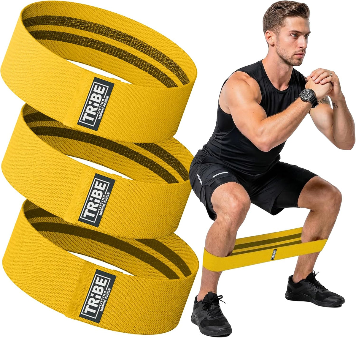 Fabric Resistance Bands for Working Out, 3-Pack for Legs and Glutes | Booty bands for women and men, non-slip grip, 3 resistance levels, for squats, lunges, hip thigh training, glute activation - view 6