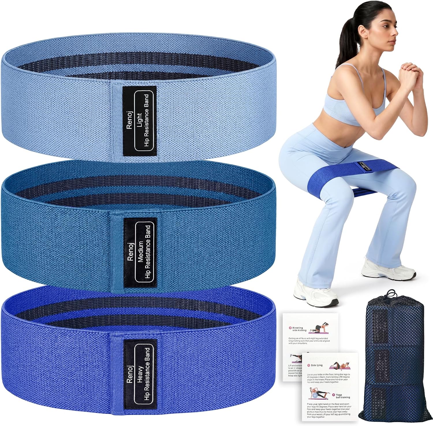 Resistance Bands for Working Out: 3-Set Professional Exercise Bands for Pilates, Yoga, Home Gym, Booty, Leg Training | Heavy/Medium/Light Fabric Loops for Women Men