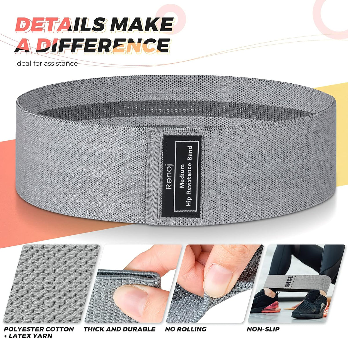 Resistance Bands for Working Out: 3-Set Professional Exercise Bands for Pilates, Yoga, Home Gym, Booty, Leg Training | Heavy/Medium/Light Fabric Loops for Women Men - view 6