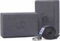 Yoga Blocks 2 Pack With Strap Non Slip High Density 9"x6"x3" Solid & Cork Yoga Block With Yoga Strap to Improve Strength Balance for Yoga Pilates Meditation