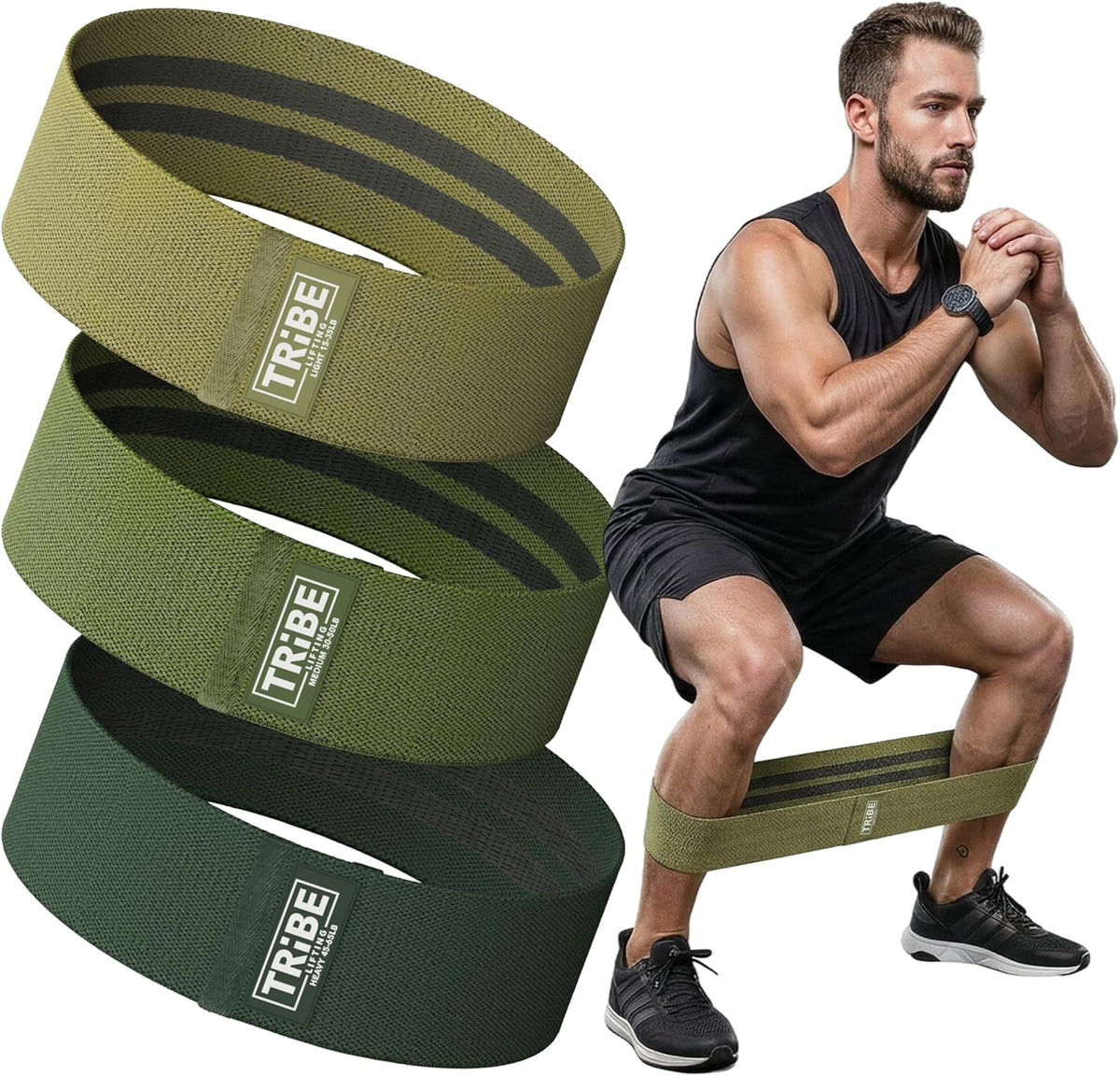 Fabric Resistance Bands for Working Out, 3-Pack for Legs and Glutes | Booty bands for women and men, non-slip grip, 3 resistance levels, for squats, lunges, hip thigh training, glute activation - view 3