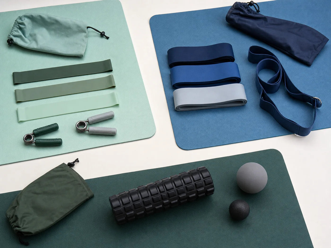 Three compact movement kits grouped for warm-up, desk-break, and cooldown routines.