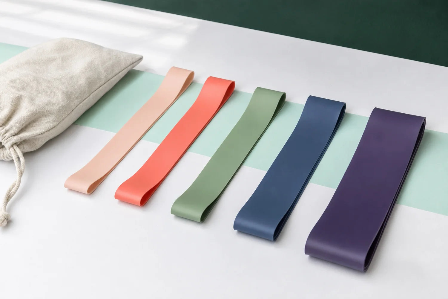Five resistance band levels arranged in order for comparison.